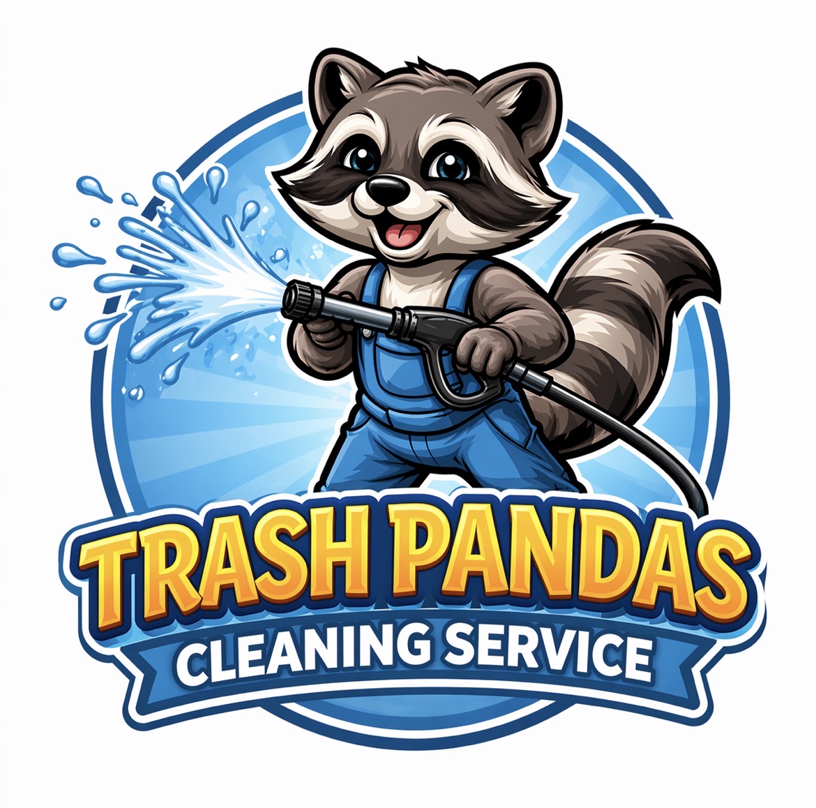 Trash Pandas raccoon mascot pressure washing